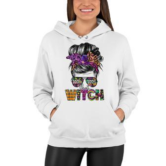 100 That Witch Halloween Costume Messy Bun Skull Witch Girl Women Hoodie - Seseable