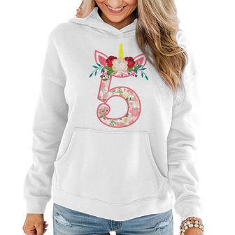 Kids 5 Year Old Gifts 5Th Birthday Girls Unicorn Face Flower  Women Hoodie Graphic Print Hooded Sweatshirt