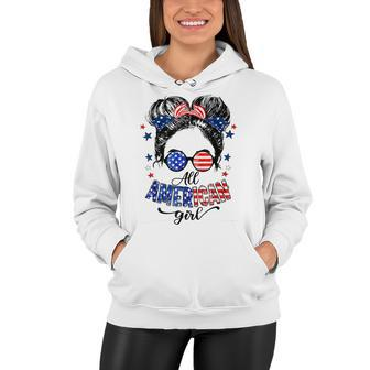 All American Girls 4Th Of July Daughter Messy Bun Usa V4 Women Hoodie - Seseable