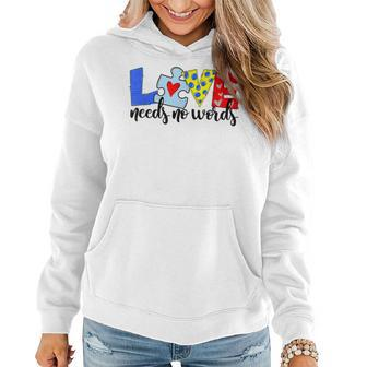 Autism Awareness Teacher Love Needs No Word Special Ed Women Hoodie Graphic Print Hooded Sweatshirt - Thegiftio UK