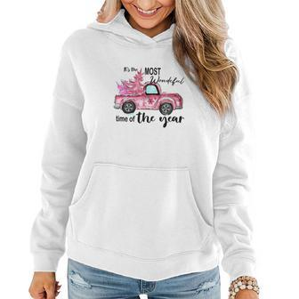 Christmas It Is The Most Wonderful Time Of The Year Holiday Vintage Christmas Truck Women Hoodie Graphic Print Hooded Sweatshirt - Seseable