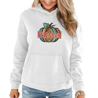 Colorful Pumpkin Blessed Thankful Fall Gift Women Hoodie Graphic Print Hooded Sweatshirt - Seseable