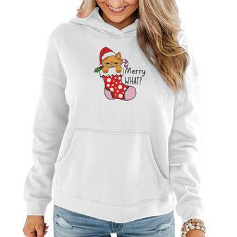 Funny Christmas Cat Merry What Xmas Holiday Women Hoodie Graphic Print Hooded Sweatshirt - Seseable
