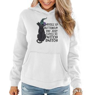 Halloween Black Magic Buckle Up Buttercup You Just Flipped My Witch Switch Women Hoodie Graphic Print Hooded Sweatshirt - Seseable