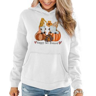 Halloween Fall Vintage Gnomes Happy Fall Blessed Women Hoodie Graphic Print Hooded Sweatshirt - Seseable