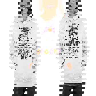 Halloween Messy Bun Thick Thighs And Spooky Vibes Women Hoodie | Seseable CA