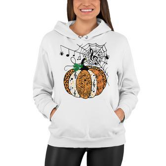 Halloween Pumpkin Music Symbols Music Teacher Halloween Women Hoodie - Seseable