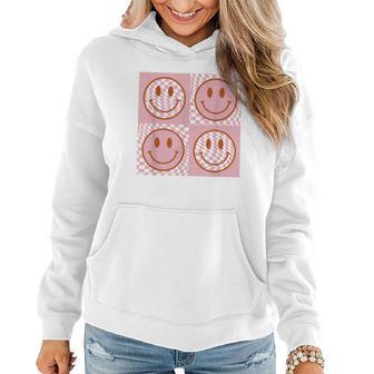 Happy Face Funny Smile Face Checked Pattern Trendy Women Hoodie Graphic Print Hooded Sweatshirt - Thegiftio
