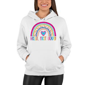 Hello First Grade Rainbow Back To School Teacher Kids Women Hoodie - Seseable