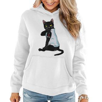 I Love Mom Black Cat Tattoo Funny Mothers Day Animal Tees Women Hoodie Graphic Print Hooded Sweatshirt - Thegiftio UK