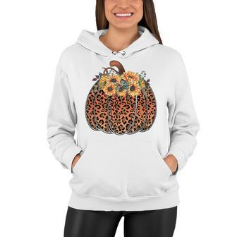 Leopard Pumpkin Womens Halloween Sunflowers Thanksgiving Women Hoodie - Seseable