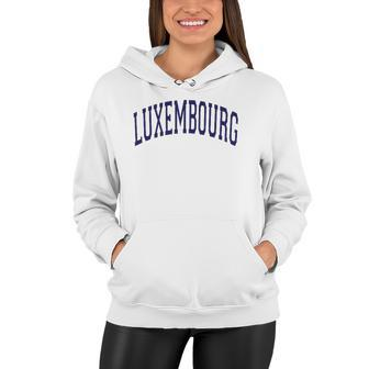Luxembourg Varsity Style Navy Blue Text Women Hoodie | Mazezy