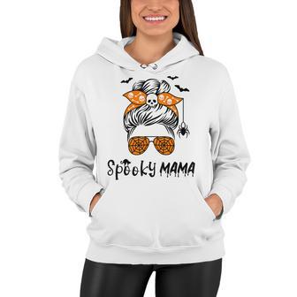 Messy Bun Spooky Mama Mom Funny Halloween Costume Skull Women Hoodie - Seseable