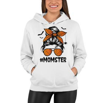 Momster For Women Halloween Mom Messy Bun Leopard Women Hoodie - Seseable