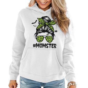 Momster Shirt For Women Halloween Mom Messy Bun Leopard V2 Women Hoodie Graphic Print Hooded Sweatshirt - Thegiftio UK