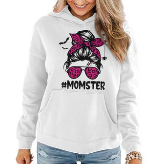 Momster Shirt For Women Halloween Mom Messy Bun Leopard V4 Women Hoodie Graphic Print Hooded Sweatshirt - Thegiftio UK