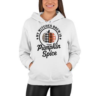 My Witches Brew Is Pumpkin Spice Halloween Plaid Leopard V2 Women Hoodie - Seseable