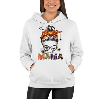 One Spooky Mama For Halloween Messy Bun Mom Monster Bleached V2 Women Hoodie - Seseable