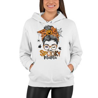 One Spooky Mama For Halloween Messy Bun Mom Monster Bleached V3 Women Hoodie - Seseable