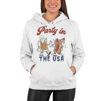 Party In The Usa Hot Dog Love Usa Funny Fourth Of July Women Hoodie - Seseable