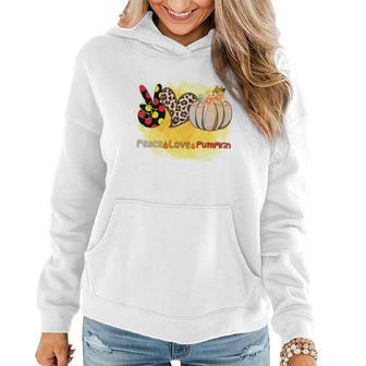 Peace Love Pumpkin Fall Season Gift Idea Women Hoodie Graphic Print Hooded Sweatshirt - Seseable