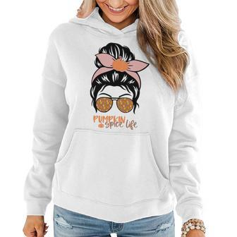 Pumpkin Spice Life Messy Bun Girl Fall Women Hoodie Graphic Print Hooded Sweatshirt - Seseable