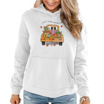 Pumpkin Truck Just A Teacher Who Loves Fall Women Hoodie Graphic Print Hooded Sweatshirt - Seseable