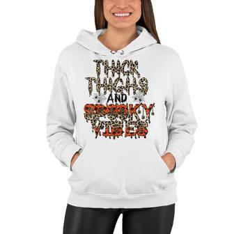 Retro Leopard Thick Thighs And Spooky Vibes Funny Halloween Women Hoodie - Seseable