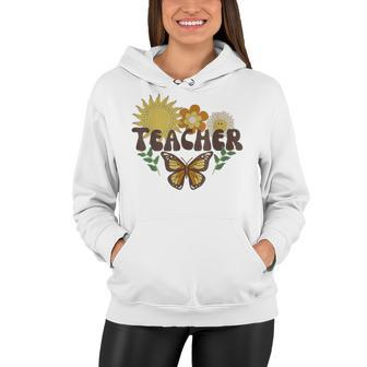 Retro Sunshine Teacher Flower Butterfly Women Hoodie - Thegiftio UK