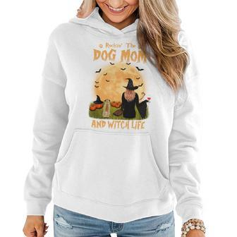 Rocking The Dog Mom And Witch Life Pug Halloween Sweatshirt Women Hoodie Graphic Print Hooded Sweatshirt - Thegiftio UK