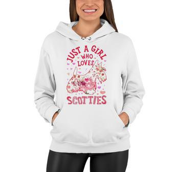 Scottie Scottish Terrier Just A Girl Who Loves Dog Flower Women Hoodie | Mazezy
