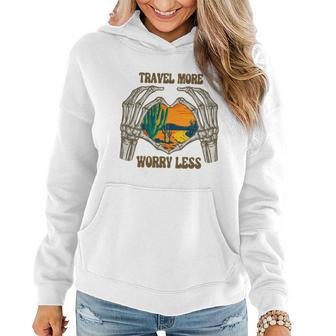 Skeleton And Plants Travel More Worry Less Design Women Hoodie Graphic Print Hooded Sweatshirt - Seseable