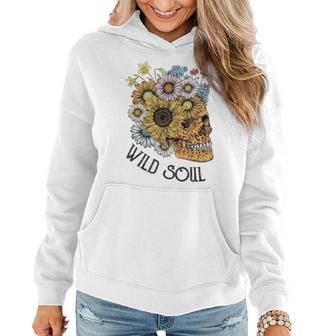 Skeleton And Plants Wild Soul Daisy Flower Women Hoodie Graphic Print Hooded Sweatshirt - Seseable