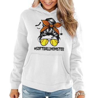Softball Momster Shirt For Women Halloween Mom Messy Bun Women Hoodie Graphic Print Hooded Sweatshirt - Thegiftio UK