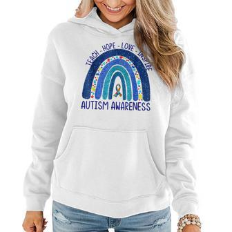 Teach Hope Love Inspire Teacher We Wear Blue Autism Rainbow Women Hoodie Graphic Print Hooded Sweatshirt - Thegiftio UK