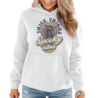 Thick Thighs And Spooky Vibes Retro Spooky Halloween Women Hoodie - Seseable