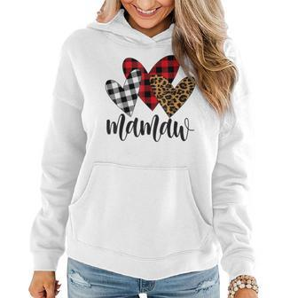Valentines Day Leopard Mamaw Buffalo Plaid Mamaw Lover Women Hoodie Graphic Print Hooded Sweatshirt - Thegiftio UK