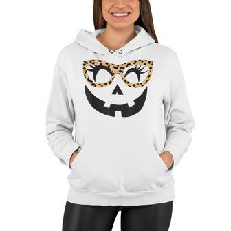 Winking Eye Halloween Lashes Leopard Glasses Pumpkin Girls Women Hoodie - Seseable