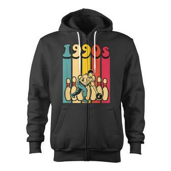 1990S Bowling Retro Vintage Back To The 90S Themed Party Zip Up Hoodie - Thegiftio UK