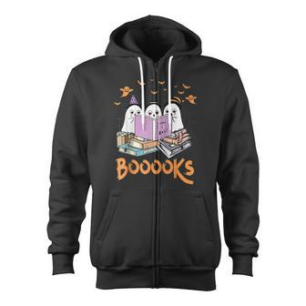 Boo Read Books Library Funny Booooks Ghost Halloween Gifts Zip Up Hoodie - Thegiftio UK
