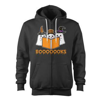 Booooks Ghost Boo Read Books Library Teacher Halloween Cute V2 Zip Up Hoodie - Thegiftio UK