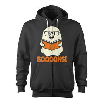 Booooks Ghost Boo Read Books Library Teacher Halloween Cute V4 Zip Up Hoodie - Thegiftio UK
