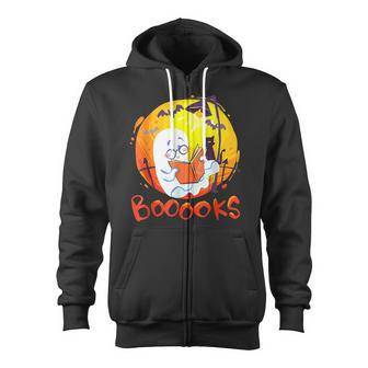 Booooks Ghost Funny Halloween Teacher Book Library Reading Zip Up Hoodie - Thegiftio UK