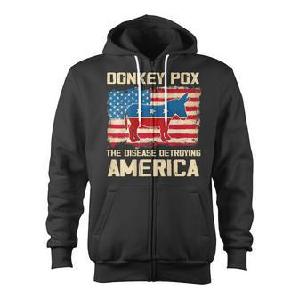 Funny Biden Donkey Pox The Disease Destroying America Back Zip Up Hoodie - Thegiftio UK