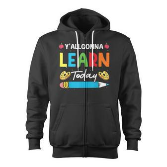 Funny Test Day Teacher Yall Gonna Learn Today Leopard Zip Up Hoodie - Thegiftio UK
