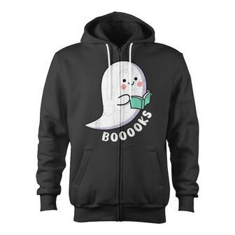 Halloween Teacher Librarian Boo Books Reading Ghost Booooks Zip Up Hoodie - Thegiftio UK