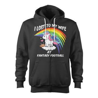 I Lost To My Wife At Fantasy Football Zip Up Hoodie - Seseable