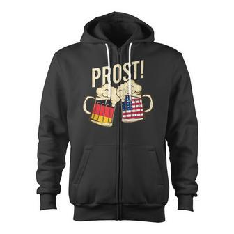 Oktoberfest Prost Beer  German American Flag Men Women  Zip Up Hoodie