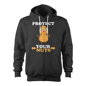 Protect Your Nuts Fan Funny Peanut Pun Cute Kawaii Nut Lover Zip Up Hoodie - Thegiftio UK