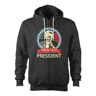 Vintage Vin Scully For President Rip 1927-2022 Zip Up Hoodie - Thegiftio UK